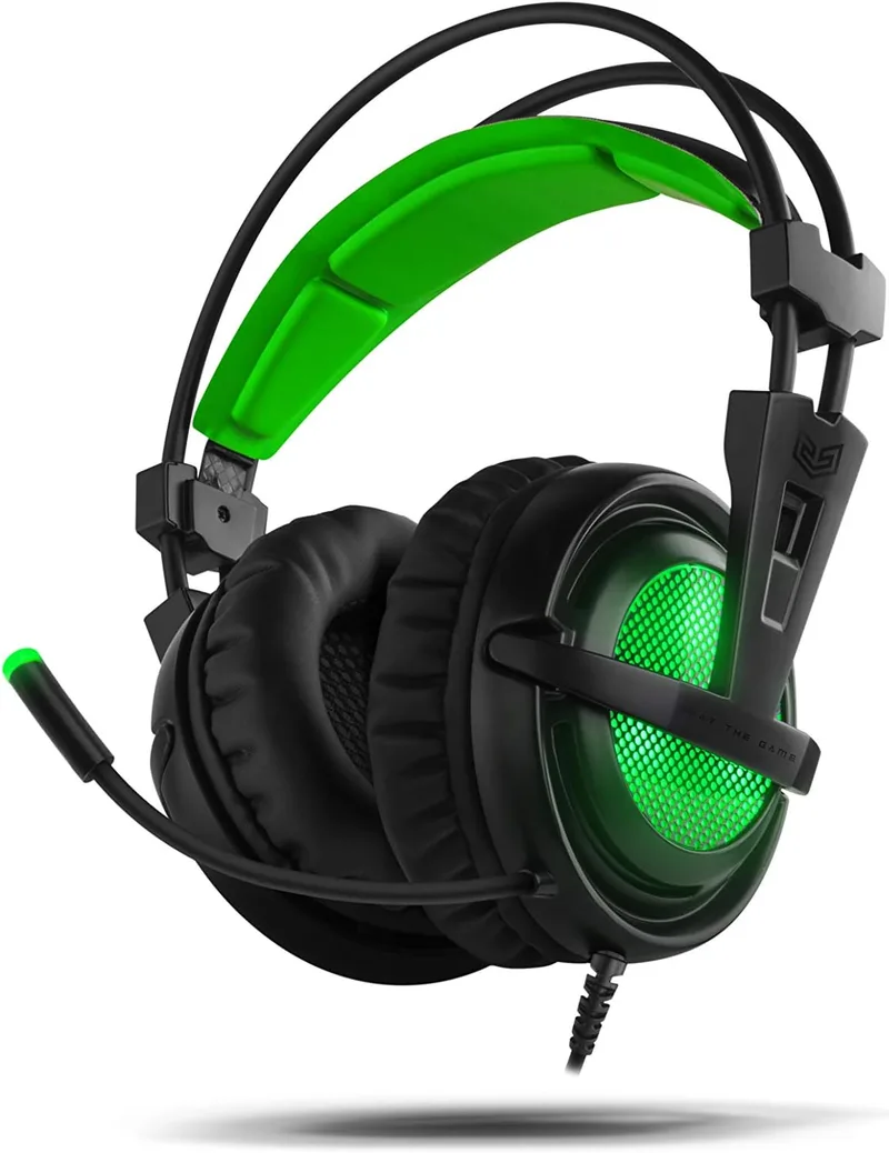 BG BE THE GAME ▫️ BG Xonar-X6 Binaural com Arco para a Cabeça Preto, Verde - Auscultadores com microfone (Consola de videojogos + PS4, PS5, PC/Videojogos, Binaural, Arco para a Cabeça, Preto, Verde, Verde, Imitação de pele)