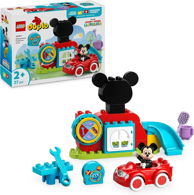 LEGO ▫️ DUPLO Disney Casa e carro do Rato Mickey - Jogo de ordenação de cores - Brinquedo educativo Montessori para rapazes e raparigas a partir dos 2 anos - Figura do Mickey e roda de tarefas - Prenda para crianças 10454