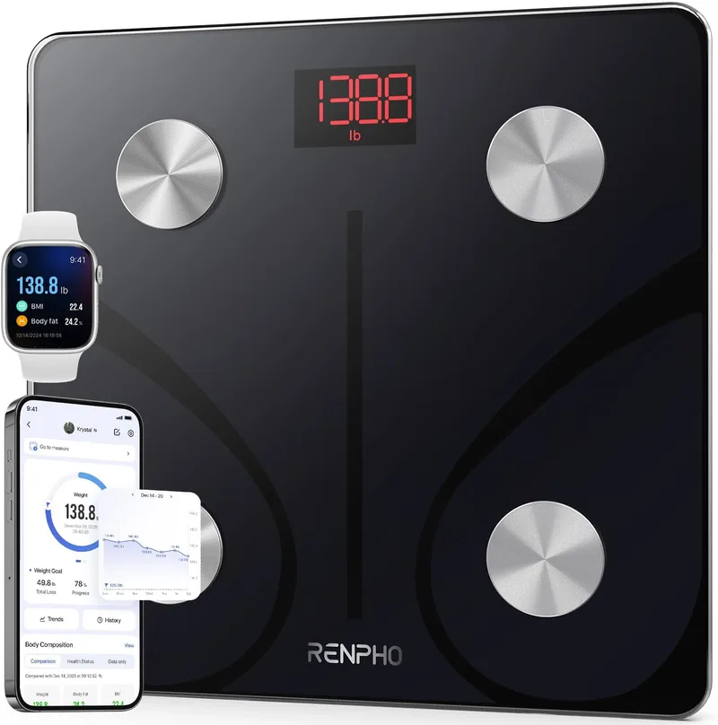 RENPHO ▫️ Balança digital de casa de banho balança de gordura corporal e muscular com aplicação, balança de fitness inteligente, 13 monitores de composição corporal, peso muscular IMC, Elis 1