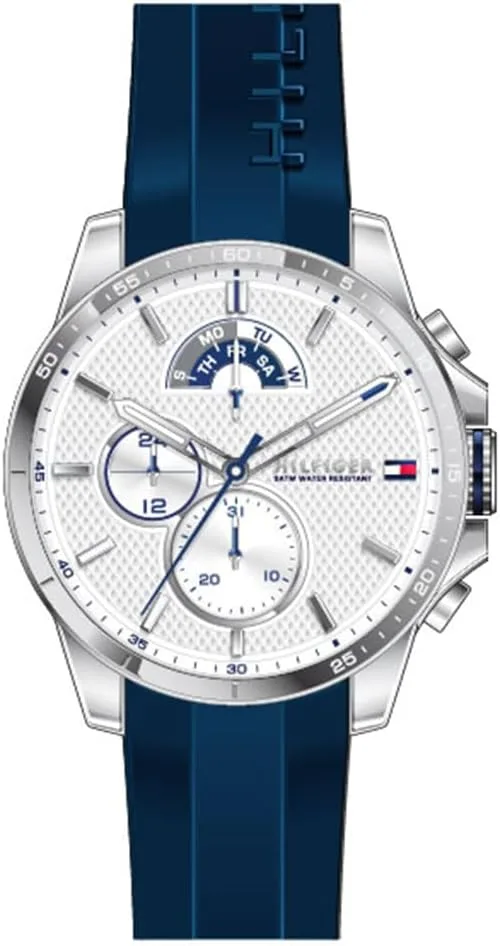 Tommy Hilfiger ▫️ Multifunctional Analog Quartz Watch for Men with Silicone Strap, Stainless Steel or Leather, Day and Date Subdials, Water Resistant to 5ATM (Relógio de Quartzo Analógico Multifuncional para Homem com Bracelete de Silicone, Aço Inoxidável ou Pele, Subdials de Dia e Data, Resistente