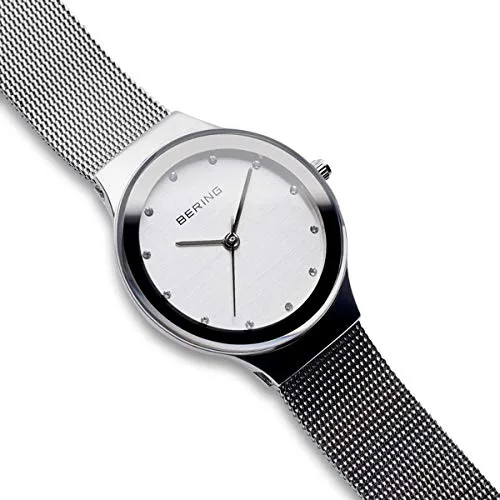 BERING ▫️ 12934 Relógio de quartzo para mulher com caixa em aço inoxidável de 34 mm e mostrador, bracelete milanesa, vidro de safira e resistência à água de 3 ATM 3