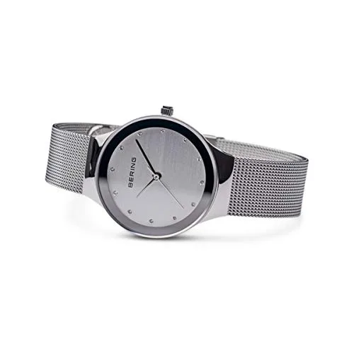 BERING ▫️ 12934 Relógio de quartzo para mulher com caixa em aço inoxidável de 34 mm e mostrador, bracelete milanesa, vidro de safira e resistência à água de 3 ATM 4