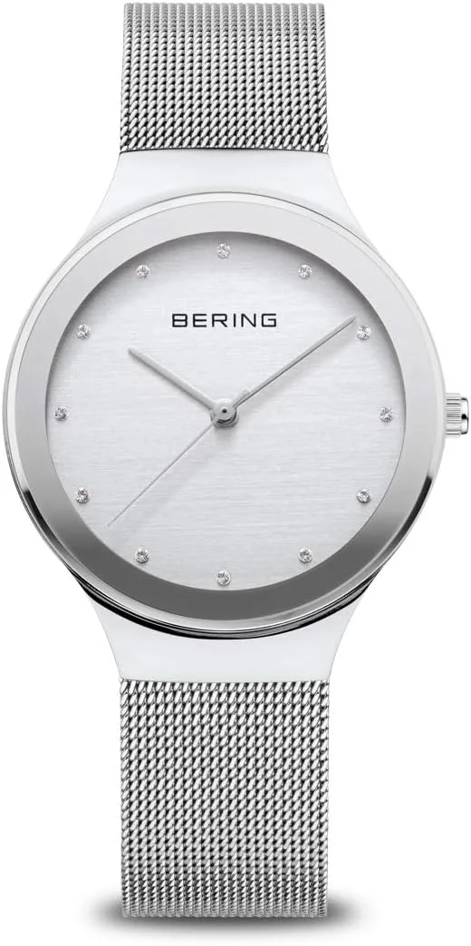 BERING ▫️ 12934 Relógio de quartzo para mulher com caixa em aço inoxidável de 34 mm e mostrador, bracelete milanesa, vidro de safira e resistência à água de 3 ATM