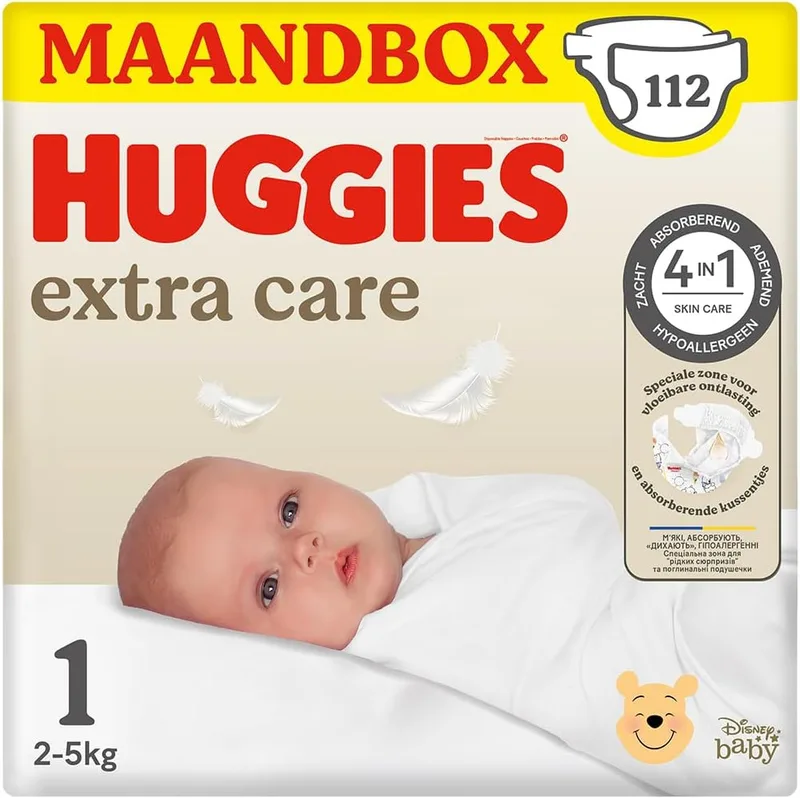HUGGIES ▫️ Fraldas Baby Extra Care, Tamanho 1 (2-5 kg), 4 x 28 unidades
