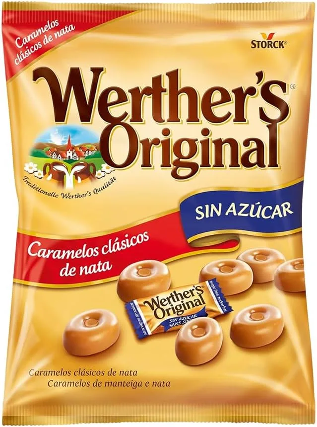 Werther's Original ▫️ Caramelos de manteiga e creme sem açúcar, 90g x 12 unidades.