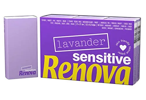 RENOVA ▫️ Lenços de Bolso Sensitive, 4 camadas, 6 embalagens, Lavanda 6