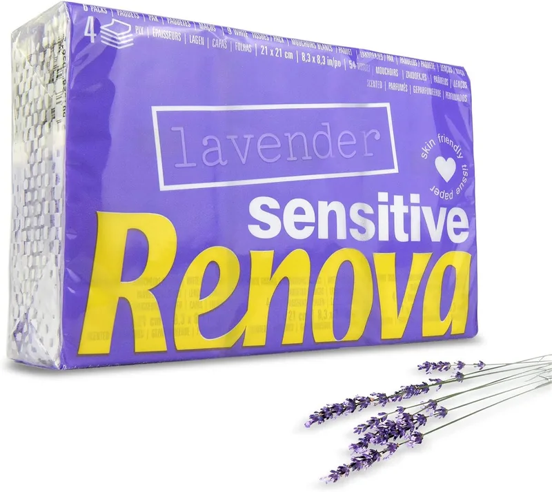 RENOVA ▫️ Lenços de Bolso Sensitive, 4 camadas, 6 embalagens, Lavanda