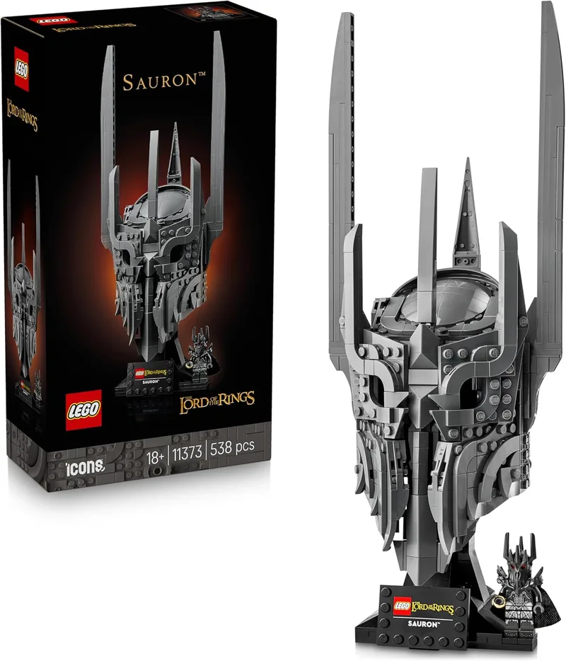 LEGO Icons O Senhor dos Anéis: Capacete de Sauron - Kit de Modelo Adulto - Minifigura Colecionável e Anel Único - Prenda para Homens e Mulheres Fãs da Saga de Filmes - 11373