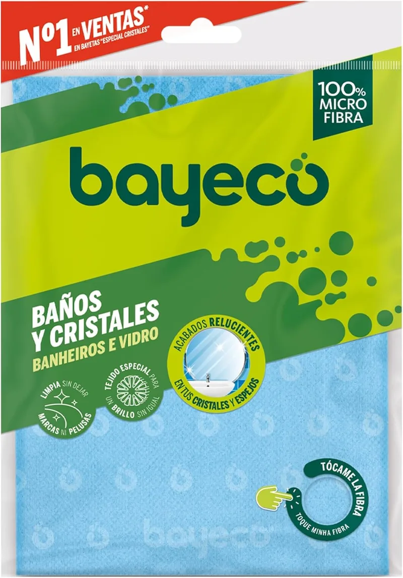 Bayeco ▫️ Pano de limpeza para vidros e casas de banho - Solução perfeita para a limpeza de espelhos, vidros e casas de banho - Pano em microfibra com elevada capacidade de absorção - Não deixa marcas e não deixa pêlos - 1 unid.