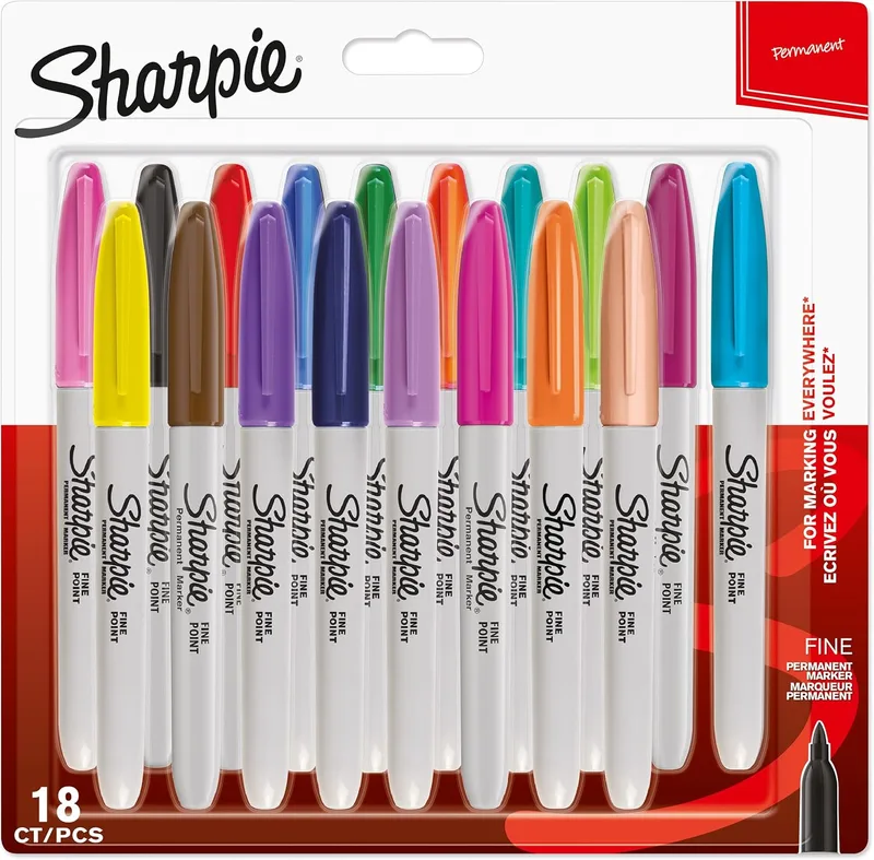 Sharpie ▫️ Marcadores permanentes | ponta fina | cores variadas e divertidas | embalagem com 18 marcadores | material escolar ideal