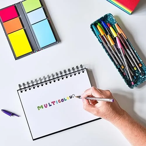 BIC ▫️ Canetas esferográficas Cristal Multicolour de ponta larga (1,6 mm) – Cores variadas, embalagem de 20+7 unidades, ideais para desenhos e anotações, multicoloridas 2