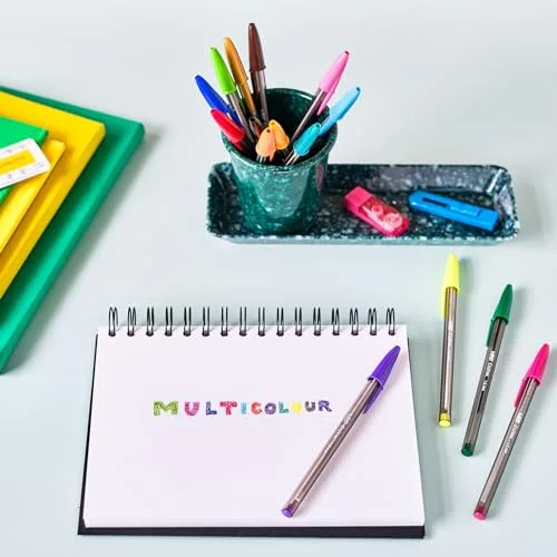 BIC ▫️ Canetas esferográficas Cristal Multicolour de ponta larga (1,6 mm) – Cores variadas, embalagem de 20+7 unidades, ideais para desenhos e anotações, multicoloridas 3