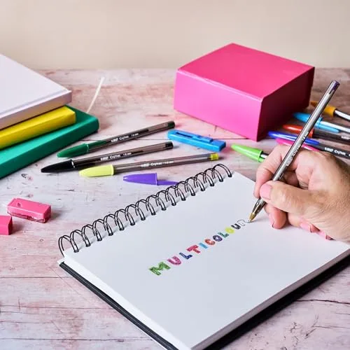 BIC ▫️ Canetas esferográficas Cristal Multicolour de ponta larga (1,6 mm) – Cores variadas, embalagem de 20+7 unidades, ideais para desenhos e anotações, multicoloridas 5
