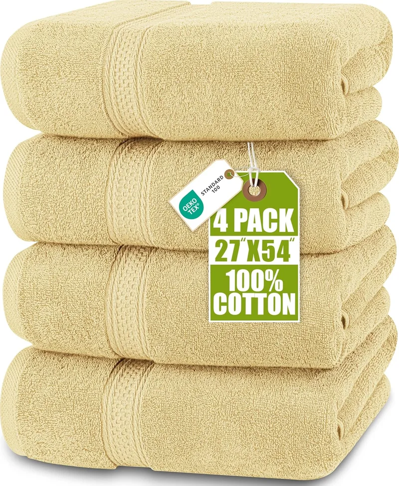 Utopia Towels ▫️ Conjunto de 4 toalhas de banho (69 x 137 cm), 100% algodão com fio em anel, secagem rápida, altamente absorventes, suaves ao toque, para uso diário (bege)