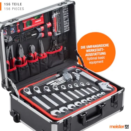 Meister ▫️ Carrinho de Ferramentas 156 peças - Conjunto de ferramentas - Com rodas - Pega telescópica / Caixa de ferramentas móvel com rodas / Caixa de ferramentas totalmente equipada / 8971440 3
