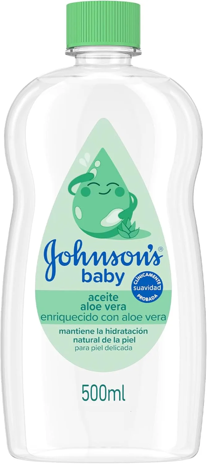 Johnson's Baby ▫️ Óleo Corporal Hidratante com Aloé Vera (500 ml), óleo hipoalergénico para bebés desenvolvido para peles delicadas, enriquecido com aloé vera, ajuda a acalmar e a aliviar a secura.