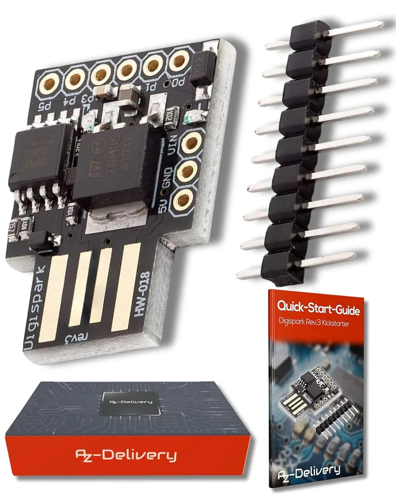 AZDelivery ▫️ Placa de Desenvolvimento Digispark Rev.3 Kickstarter ATTiny85 com USB, compatível com Arduino, com e-book incluído!