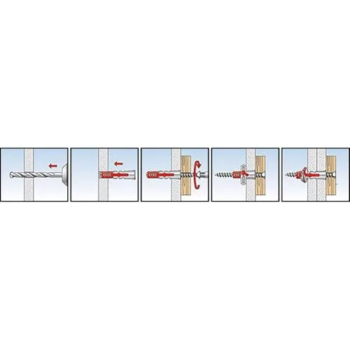 fischer ▫️ DUOPOWER 8 x 65, caixa redonda com 50 buchas universais, de alto rendimento, de dois componentes, em plástico, para fixação em betão, tijolo, pedra, gesso cartonado e outros materiais 4