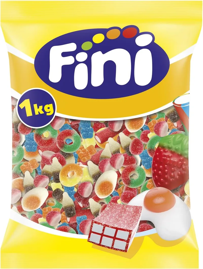Fini ▫️ Sour Little Mix Gomas Pica Pica, Ursinhos de Goma, Ovos de Goma, Mistura de Frutas - Sem Glúten - Saco 1 Kg
