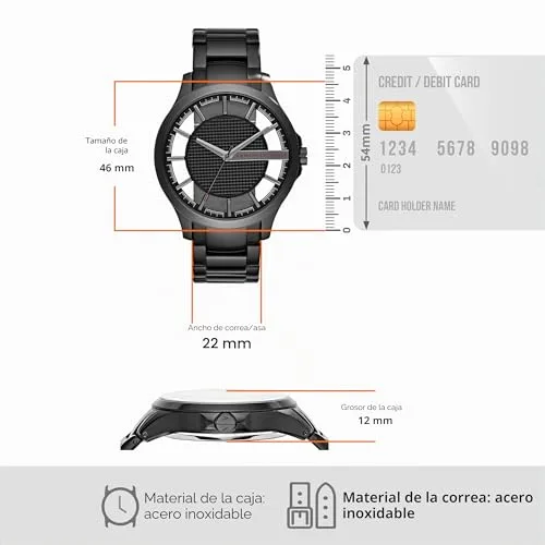 Armani Exchange ▫️ Relógio para homem, movimento de quartzo com data e três ponteiros, caixa de 46 mm com bracelete em aço inoxidável ou pele 3
