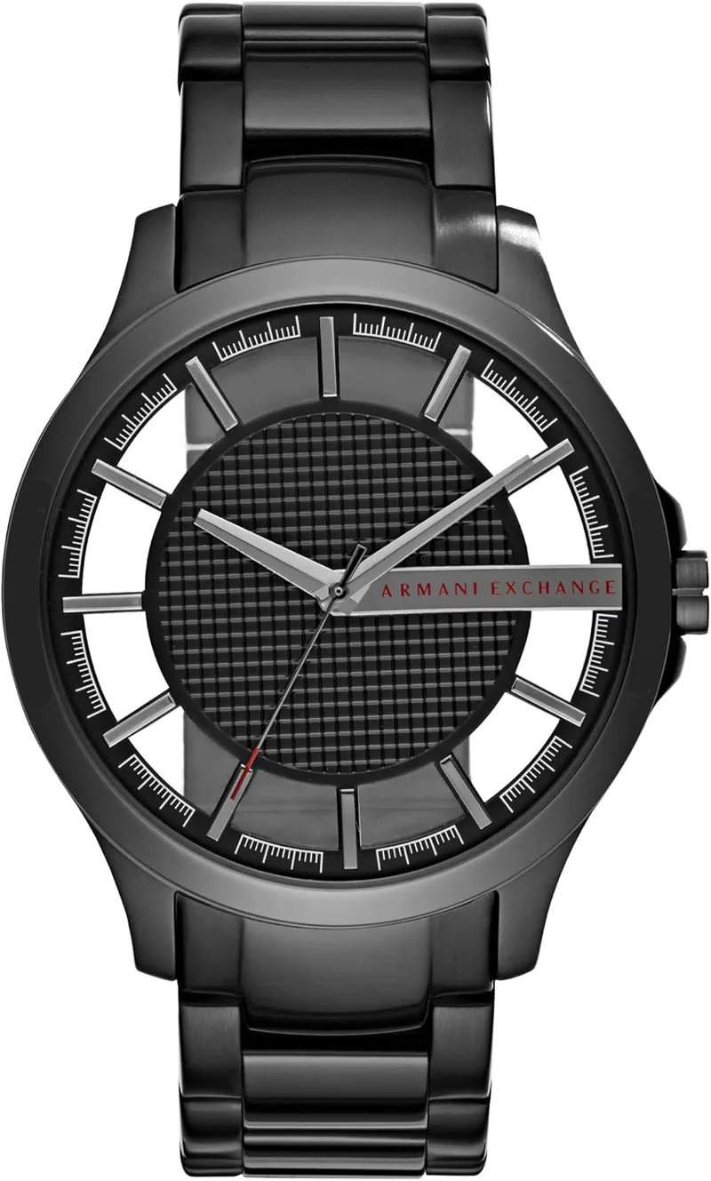 Armani Exchange ▫️ Relógio para homem, movimento de quartzo com data e três ponteiros, caixa de 46 mm com bracelete em aço inoxidável ou pele