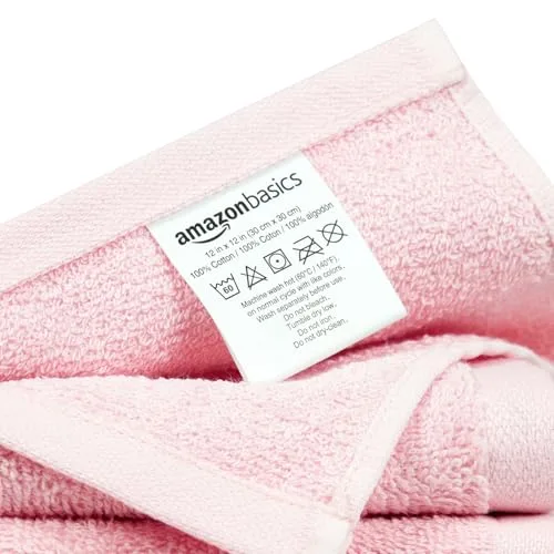 Amazon Basics ▫️ Conjunto de toalhas de banho 100 % algodão, absorventes, toalha de lavatório 30 x 30 cm, rosa claro, embalagem de 24 unidades 3