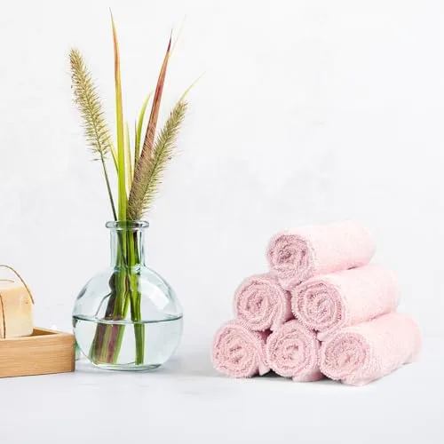 Amazon Basics ▫️ Conjunto de toalhas de banho 100 % algodão, absorventes, toalha de lavatório 30 x 30 cm, rosa claro, embalagem de 24 unidades 4