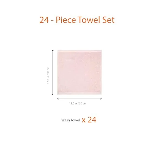 Amazon Basics ▫️ Conjunto de toalhas de banho 100 % algodão, absorventes, toalha de lavatório 30 x 30 cm, rosa claro, embalagem de 24 unidades 5