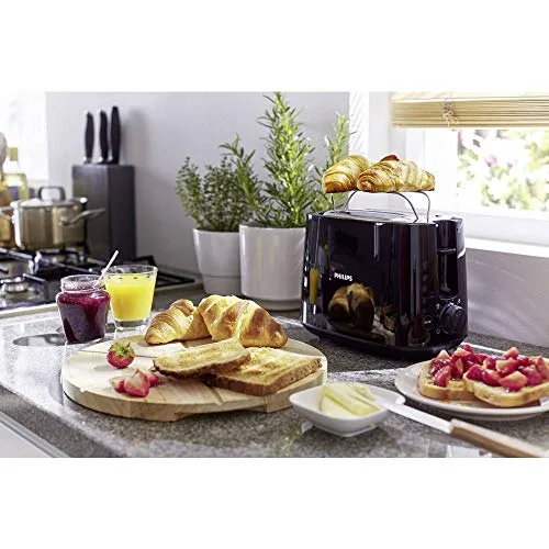 PHILIPS ▫️ Torradeira de 2 ranhuras, 8 configurações, aquecedor de pãezinhos, preta 2