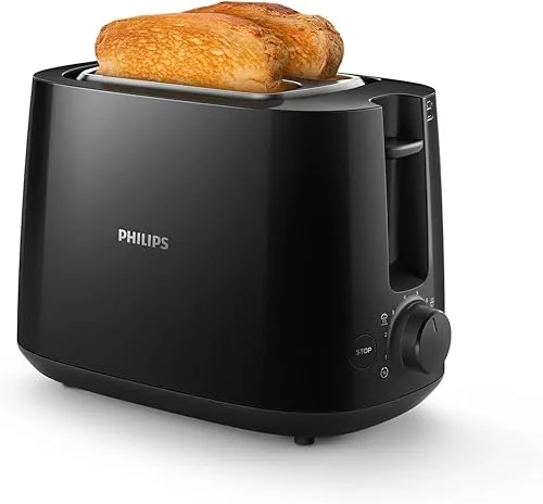 PHILIPS ▫️ Torradeira de 2 ranhuras, 8 configurações, aquecedor de pãezinhos, preta 3