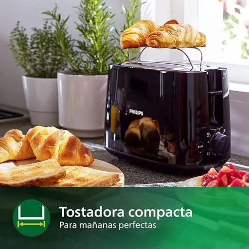 PHILIPS ▫️ Torradeira de 2 ranhuras, 8 configurações, aquecedor de pãezinhos, preta 4