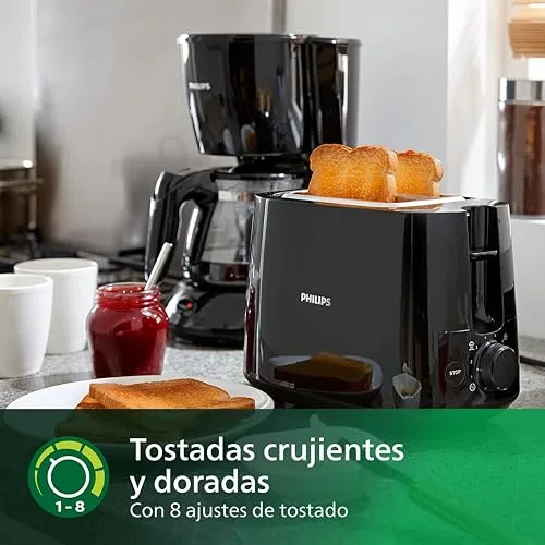 PHILIPS ▫️ Torradeira de 2 ranhuras, 8 configurações, aquecedor de pãezinhos, preta 5