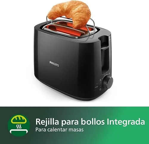 PHILIPS ▫️ Torradeira de 2 ranhuras, 8 configurações, aquecedor de pãezinhos, preta 6