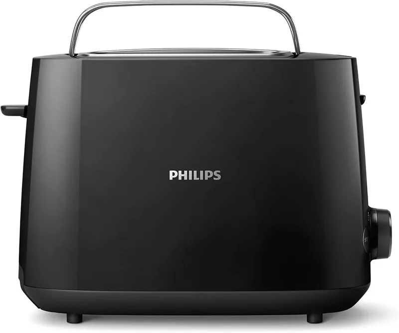 PHILIPS ▫️ Torradeira de 2 ranhuras, 8 configurações, aquecedor de pãezinhos, preta