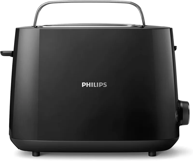 PHILIPS ▫️ Torradeira de 2 ranhuras, 8 configurações, aquecedor de pãezinhos, preta