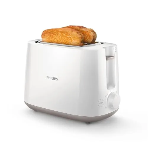 PHILIPS ▫️ Torradeira de 2 fendas, 8 configurações, aquecedor de pãezinhos, branca 2