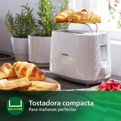 PHILIPS ▫️ Torradeira de 2 fendas, 8 configurações, aquecedor de pãezinhos, branca 3