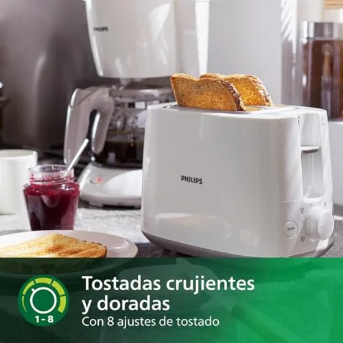 PHILIPS ▫️ Torradeira de 2 fendas, 8 configurações, aquecedor de pãezinhos, branca 4