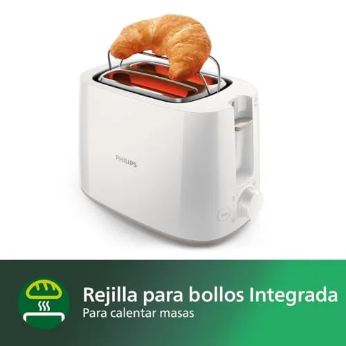 PHILIPS ▫️ Torradeira de 2 fendas, 8 configurações, aquecedor de pãezinhos, branca 5