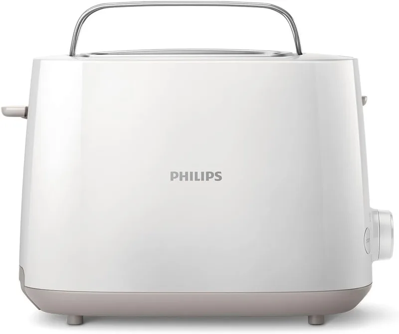 PHILIPS ▫️ Torradeira de 2 fendas, 8 configurações, aquecedor de pãezinhos, branca