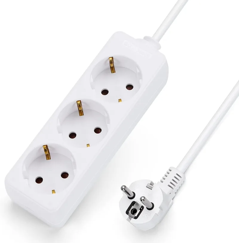 Aigostar ▫️ Power Strip 3 Tomadas 1,5 m, 3680W/16A, Proteção para crianças, Branco - Extensão de Fita Eléctrica para Casa, Escritório, Escritório, Escritório em casa