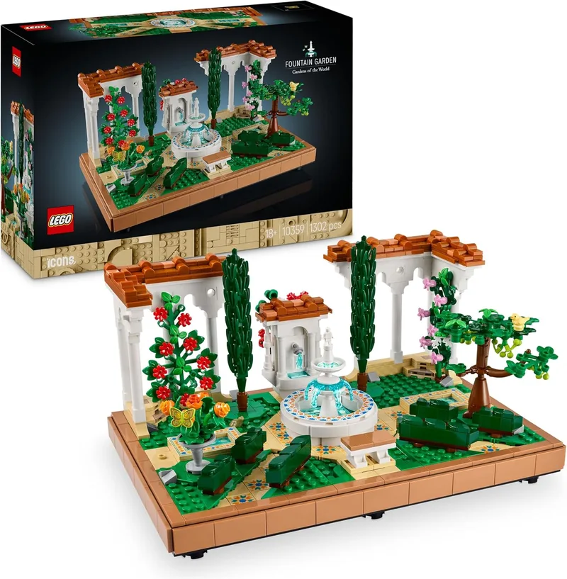 LEGO ▫️ Icons Jardim com Fonte - Maquete para Adultos com Plantas e Flores Artificiais: Calêndula, Bougainvilleia, Gerânio, Decoração para a Casa, Figura de Pássaro, Presente para Mulheres e Homens 10359