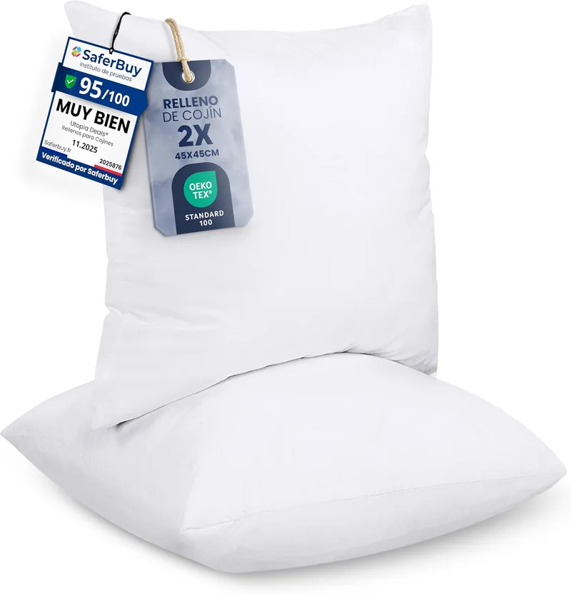 Utopia Bedding ▫️ Utopia enchimento de almofada de cama 45 x 45 cm (2 peças), fibra de silicone virgem, almofadas para sofá (branco)