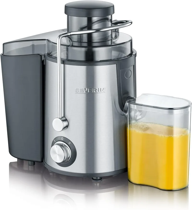 SEVERIN ▫️ Liquidificador para frutas e vegetais ricos em vitaminas, extrator de sumo silencioso, liquidificador elétrico em aço com recipiente coletor de 500 ml, prateado/preto, ES 3566
