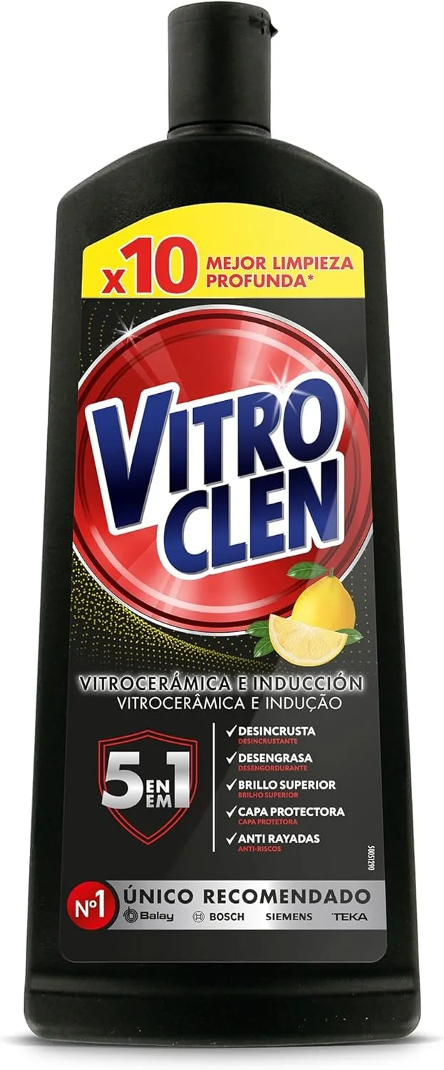 Vitroclen ▫️ Produto de limpeza para placas vitrocerâmicas e de indução, em creme, remove incrustações, desengordura e dá brilho, aroma a limão, 450 ml