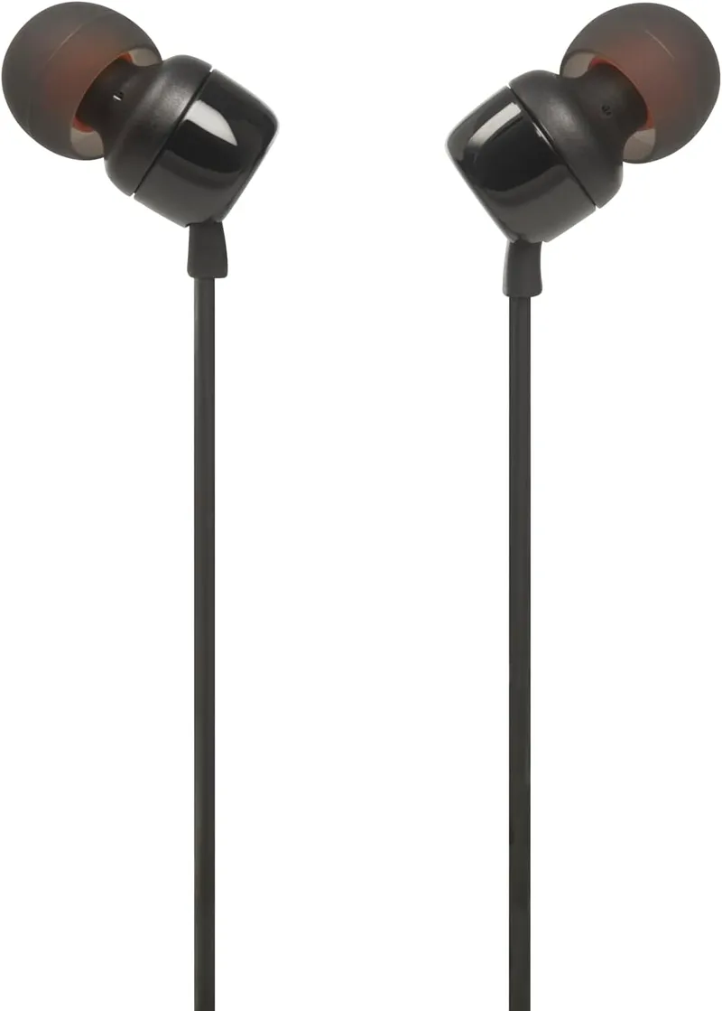 JBL ▫️ T110 - Auscultadores intra-auriculares universais com comando à distância e microfone, cor preta