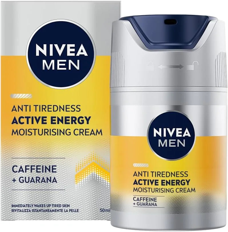 NIVEA MEN ▫️ Active Energy Anti-Fatigue Moisturising Face Cream (1 x 50 ml), creme para homem com cafeína e guaraná, creme hidratante para reduzir os sinais de fadiga.