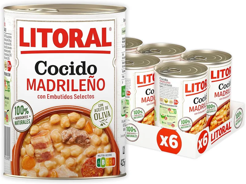 Litoral ▫️ Cocido Madrileño - Refeição Pronta sem Glúten - Embalagem de 6x425g - Total: 2.55kg
