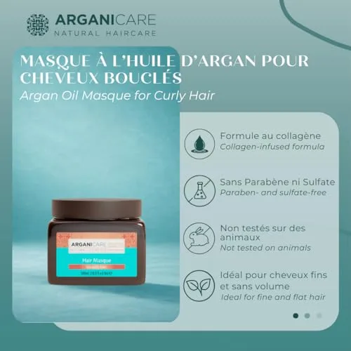 Arganicare ▫️ Gama de Argão | Máscara Reparadora e Nutritiva | Óleo de Argão | Cabelo encaracolado e crespo | Força e maleabilidade | Proporciona suavidade e brilho | Ajuda a redefinir os teus caracóis | 500 ml 2