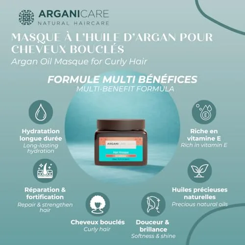 Arganicare ▫️ Gama de Argão | Máscara Reparadora e Nutritiva | Óleo de Argão | Cabelo encaracolado e crespo | Força e maleabilidade | Proporciona suavidade e brilho | Ajuda a redefinir os teus caracóis | 500 ml 3